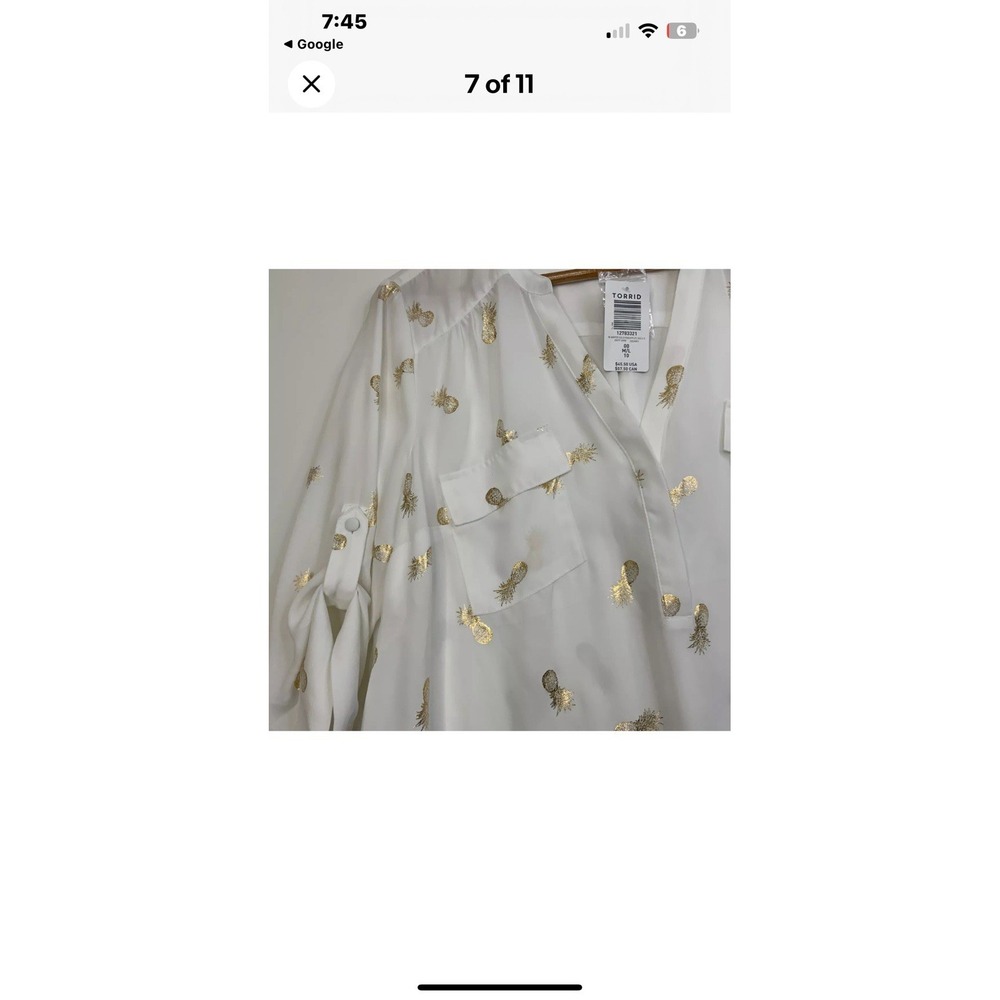 Torrid Harper Gold Pineapple 3/4‎ Sleeve V-neck Blouse Size 1 (14/16) Pale  Blue